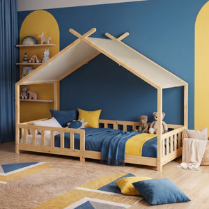Hausbett Rila im Montessori-Stil mit Rausfallschutz 90x200 cm [en.casa]