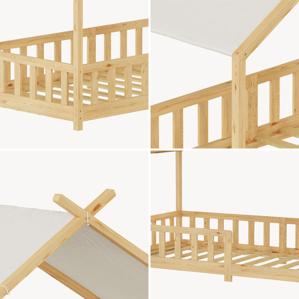 Hausbett Rila im Montessori-Stil mit Rausfallschutz 90x200 cm [en.casa]