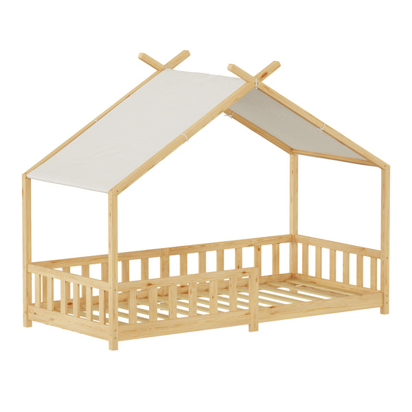 Hausbett Rila im Montessori-Stil mit Rausfallschutz 90x200 cm [en.casa]