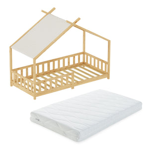 Hausbett Rila im Montessori-Stil mit Matratze und Rausfallschutz 90x200 cm [en.casa]
