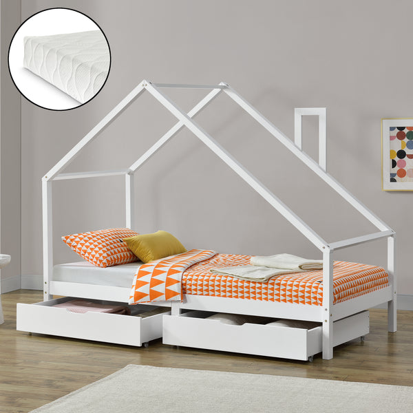 Kinderbett Assling mit 2 Schubkasten und Matratze 90x200cm in versch. Farben [en.casa]