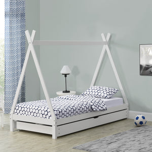 Kinderbett Cree 90x200cm mit Ausziehbett Holz Natur//Weiß [en.casa]