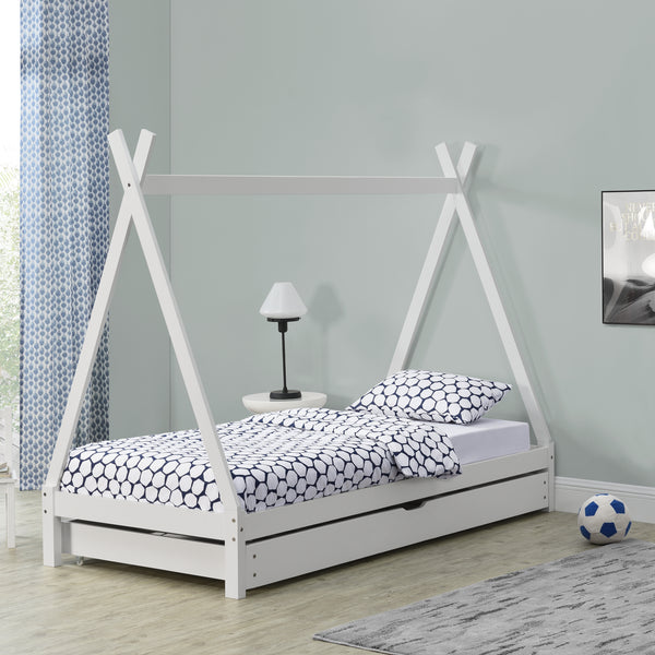 Kinderbett Cree 90x200cm mit Ausziehbett Holz Natur//Weiß [en.casa]