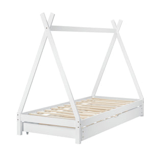 Kinderbett Cree 90x200cm mit Ausziehbett Holz Natur//Weiß [en.casa]