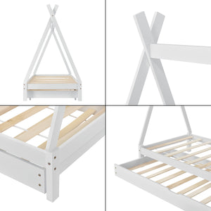 Kinderbett Cree 90x200cm mit Ausziehbett Holz Natur//Weiß [en.casa]