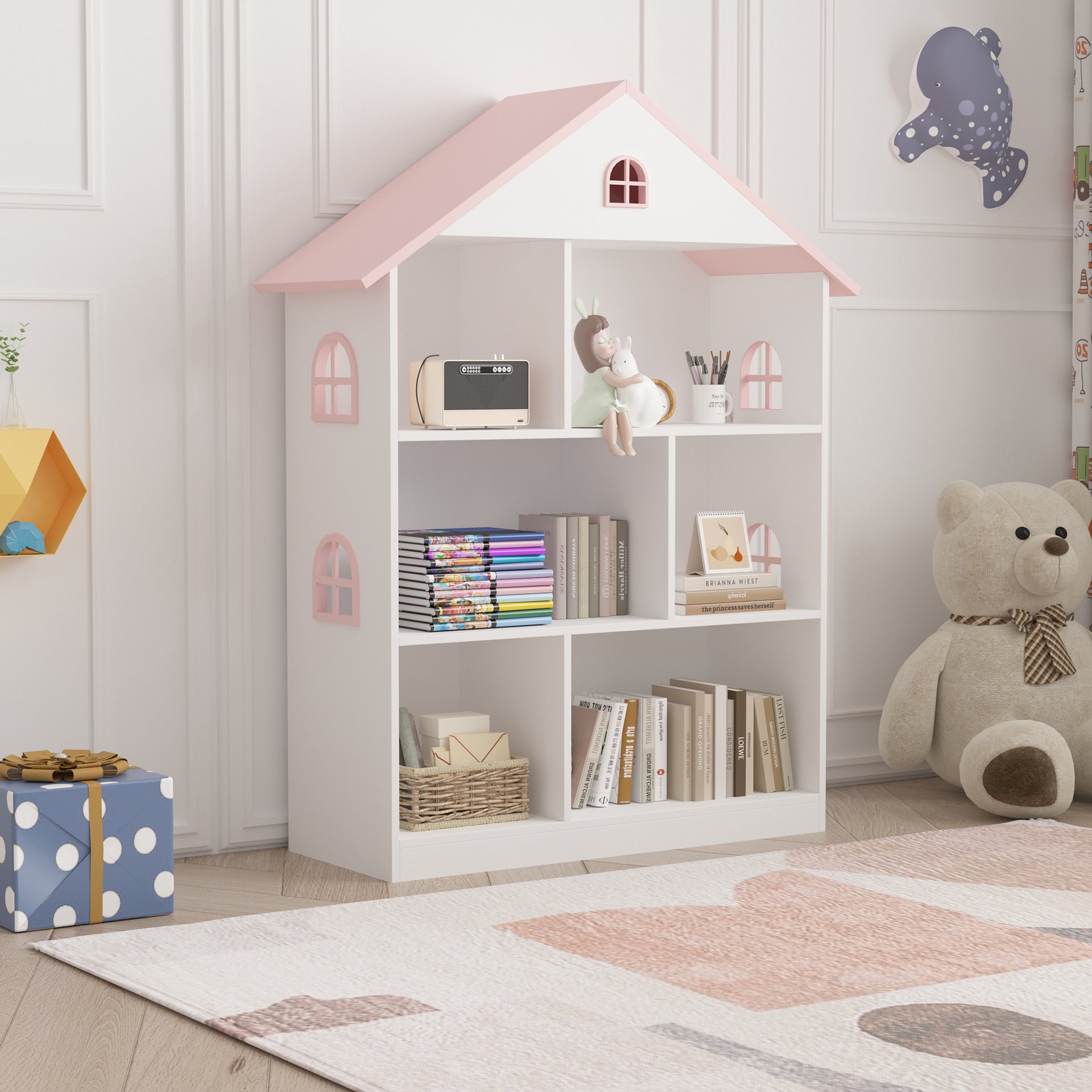 kinder regal aufbewahrung Kinderregal Vipsali 107x83x30 cm Weiß/Rosa [en.casa]