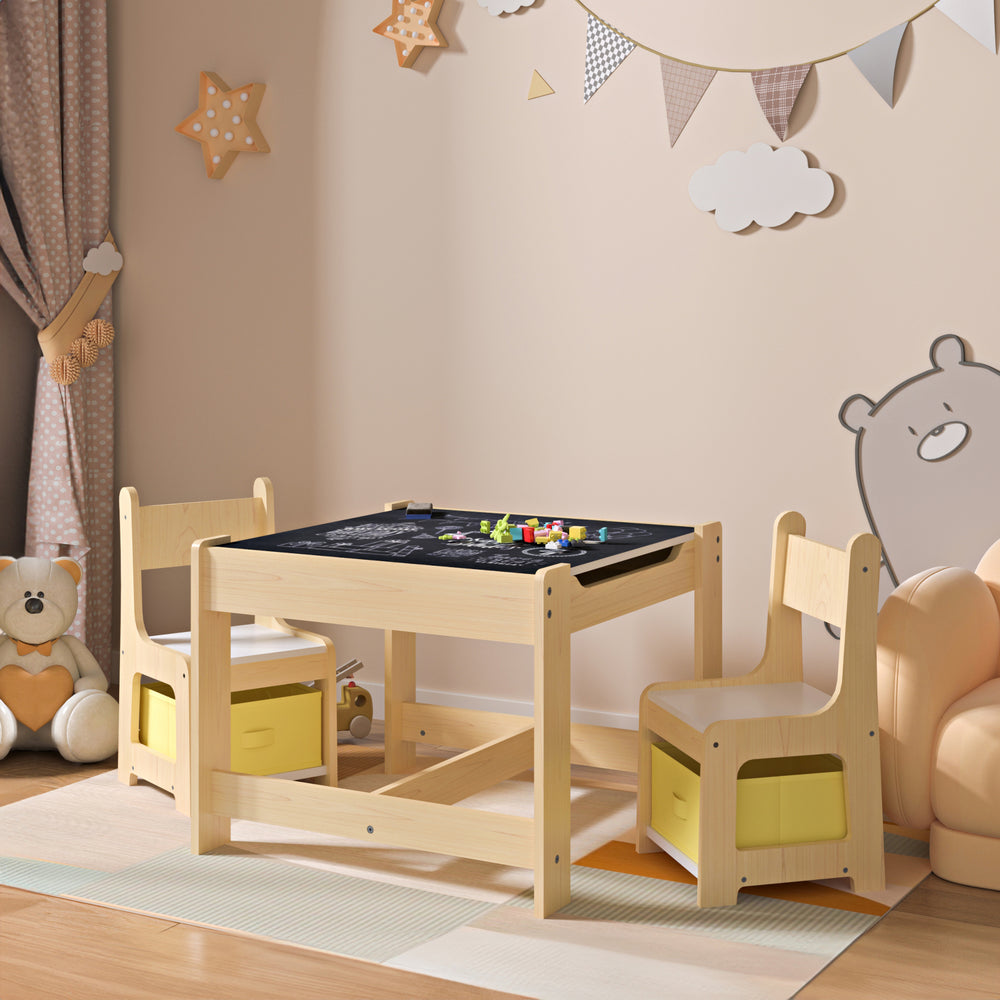 Kindertisch mit 2 Stühlen Irixoa mit Boxen Natur [en.casa] - premiumXL