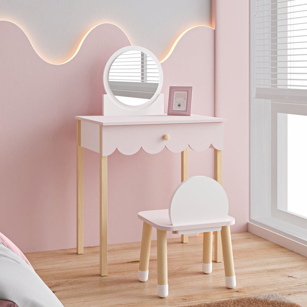 Kinderschminktisch mit Stuhl Vestnes Cotton Candy/Weiß [en.casa] - premiumXL