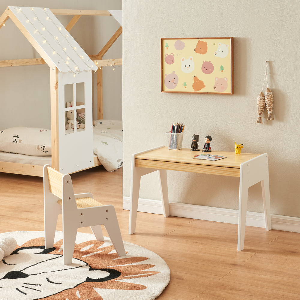 Kinderschreibtisch mit Stuhl Skinnskatteberg Holz/Weiß [en.casa] - premiumXL