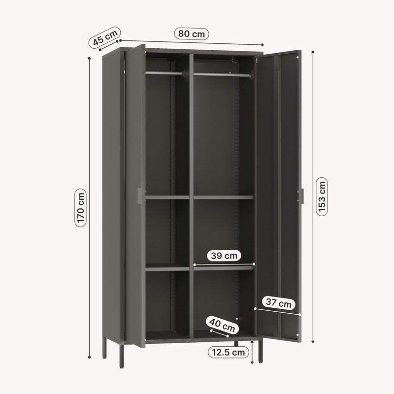 Maßskizze Kleiderschrank Esteli 170x80x45 cm Stahl [en.casa]