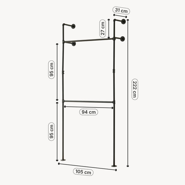 Kleiderstange Wandmontage Kenävatka Stahl Schwarz [en.casa]