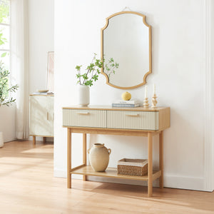 Konsolentisch Ferrersp mit 2 Schubladen 100x40x80 cm Eicheoptik/Sandfarben [en.casa]