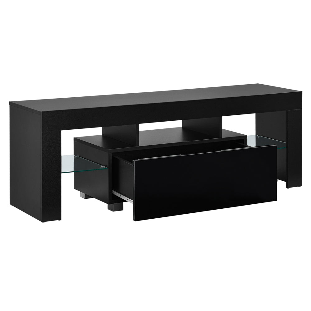 LED - Fernsehtisch Grimsey 130x35x45 cm mit Schublade Glasablage Weiß/Schwarz en.casa - premiumXL