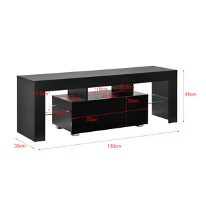 LED-Fernsehtisch Grimsey 130x35x45 cm mit Schublade Glasablage Weiß/Schwarz en.casa