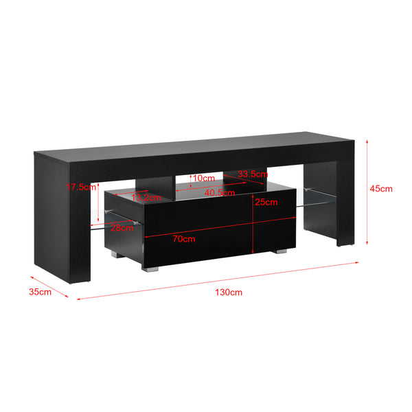 LED-Fernsehtisch Grimsey 130x35x45 cm mit Schublade Glasablage Weiß/Schwarz en.casa