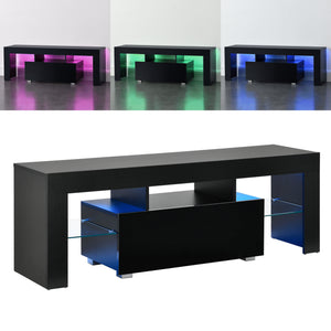 LED-Fernsehtisch Grimsey 130x35x45 cm mit Schublade Glasablage Weiß/Schwarz en.casa