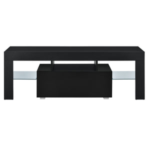 LED-Fernsehtisch Grimsey 130x35x45 cm mit Schublade Glasablage Weiß/Schwarz en.casa