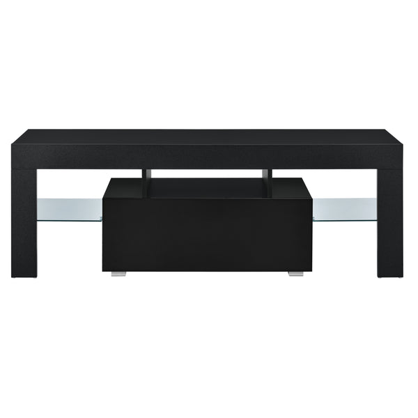 LED-Fernsehtisch Grimsey 130x35x45 cm mit Schublade Glasablage Weiß/Schwarz en.casa