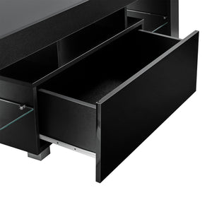 LED-Fernsehtisch Grimsey 130x35x45 cm mit Schublade Glasablage Weiß/Schwarz en.casa