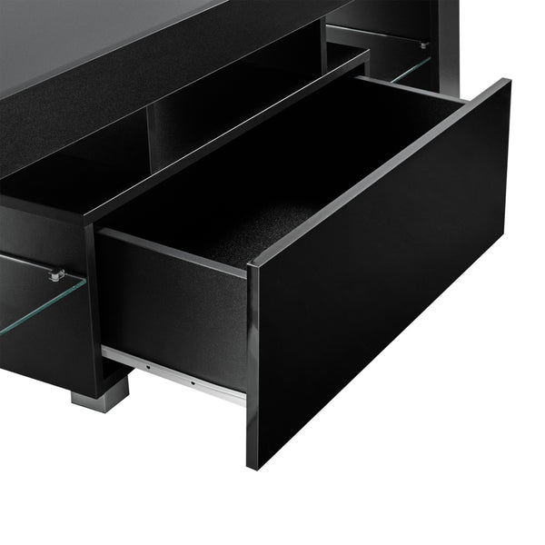 LED-Fernsehtisch Grimsey 130x35x45 cm mit Schublade Glasablage Weiß/Schwarz en.casa