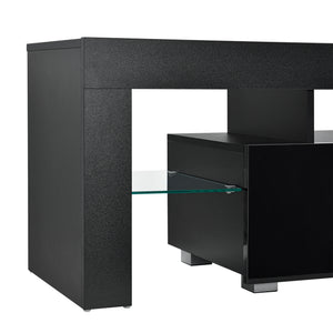 LED-Fernsehtisch Grimsey 130x35x45 cm mit Schublade Glasablage Weiß/Schwarz en.casa
