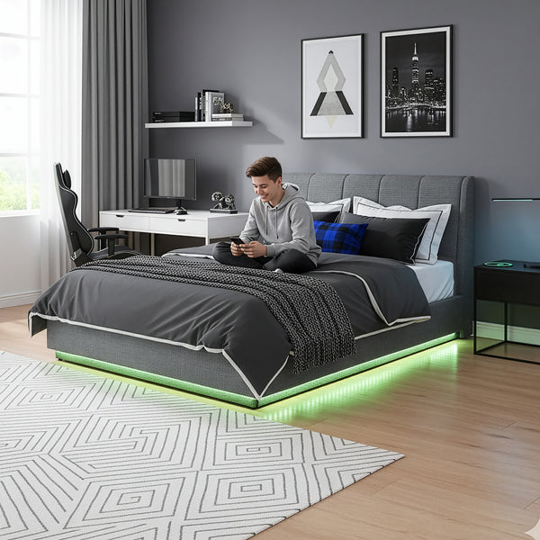 LED Polsterbett Tröstiar mit Matratze [en.casa]