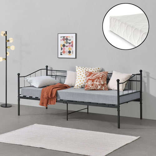 Metallbett Arjeplog 90x200cm mit Matratze versch. Farben en.casa