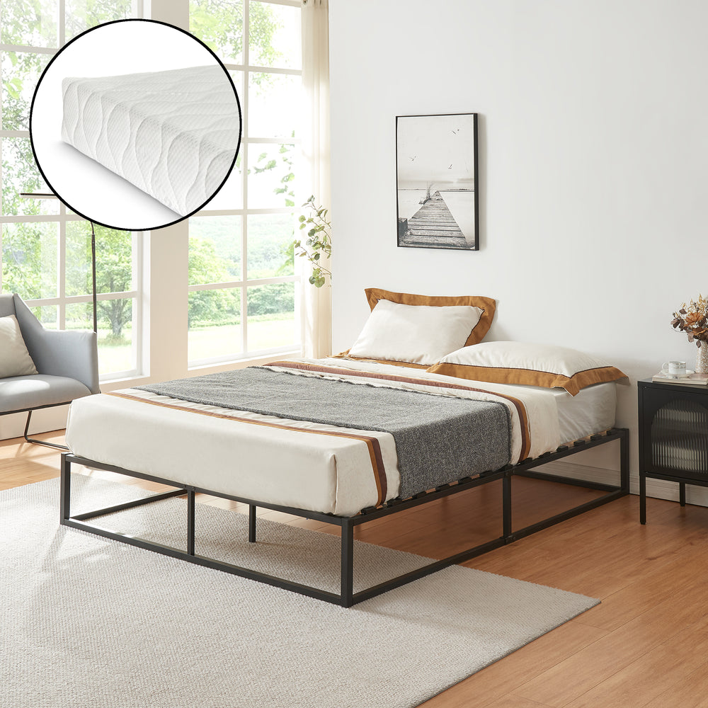 Metallbett Kreta mit Kaltschaummatratze Schwarz in versch. Größen [en.casa] - premiumXL