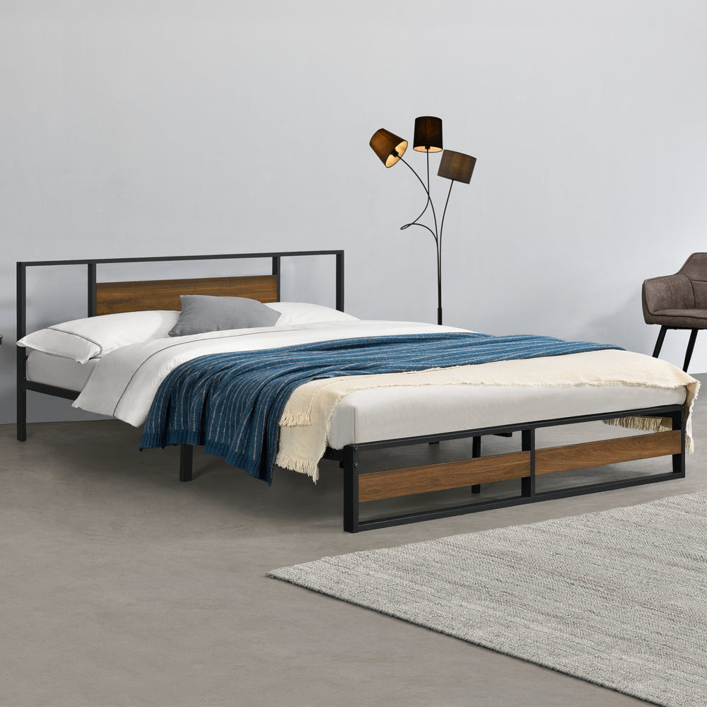 Metallbett Villach in versch. Größen Schwarz Walnuss - Optik [en.casa] - premiumXL
