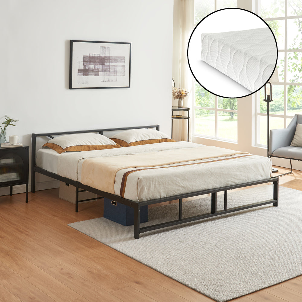 Metallbett Meran mit Matratze Stahl Schwarz [en.casa] - premiumXL