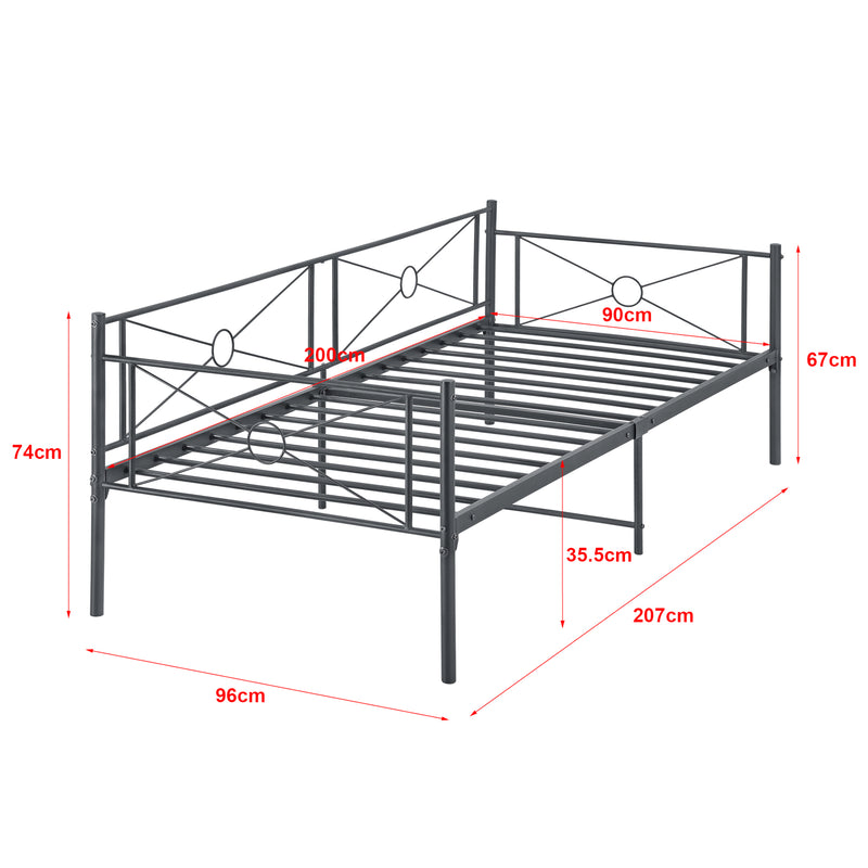 Maßskizze Metallbett Alvesta 90x200 cm mit Kopf- und Fußteil versch. Farben en.casa