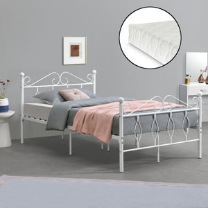 Metallbett Apolda mit Matratze versch. Größen bis 300kg Weiß [en.casa]