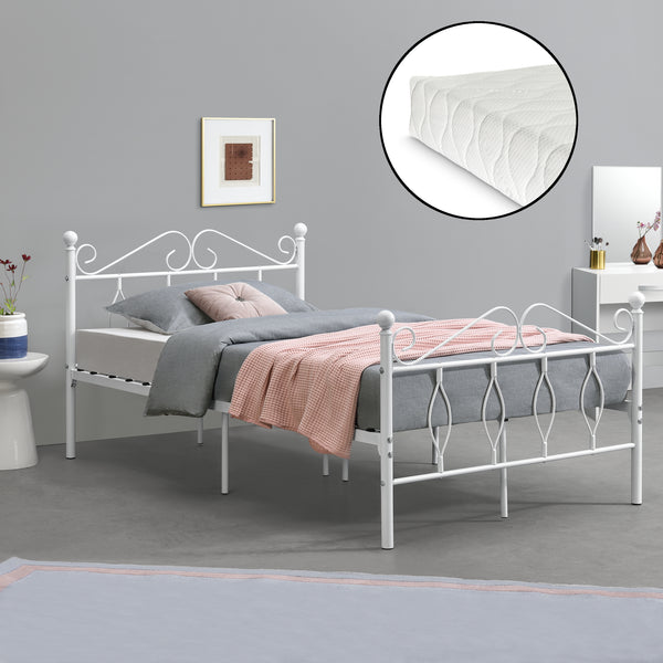 Metallbett Apolda mit Matratze versch. Größen bis 300kg Weiß [en.casa]