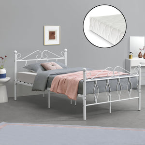 Metallbett Apolda mit Matratze versch. Größen bis 300kg Weiß [en.casa]