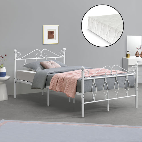 Metallbett Apolda mit Matratze versch. Größen bis 300kg Weiß [en.casa]