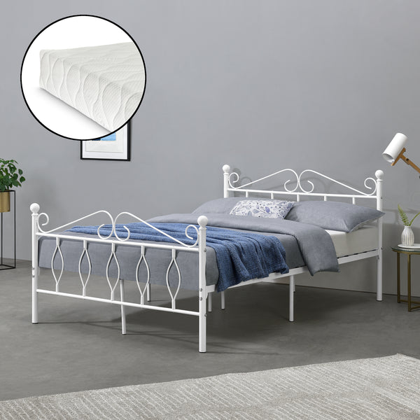 Metallbett Apolda mit Matratze versch. Größen bis 300kg Weiß [en.casa]