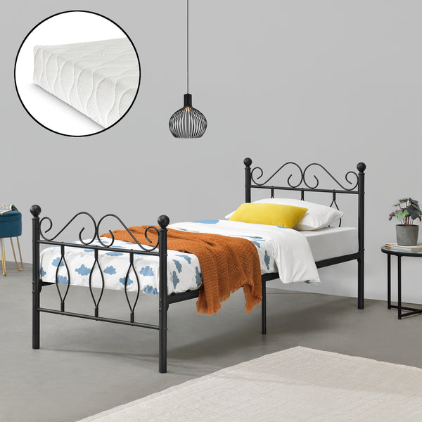 Metallbett Apolda mit Kaltschaummatratze in verschiedenen Größen Schwarz en.casa