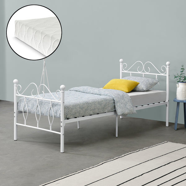 Metallbett Apolda mit Matratze versch. Größen bis 300kg Weiß [en.casa]