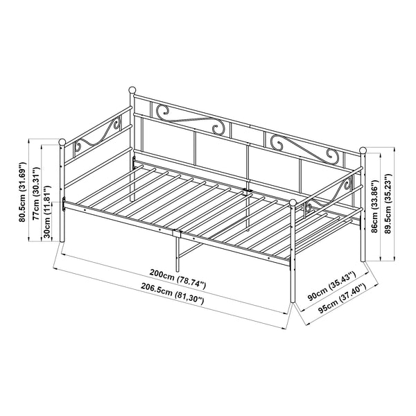 Metallbett Granada mit Matratze 90x200 cm Stahl [en.casa]