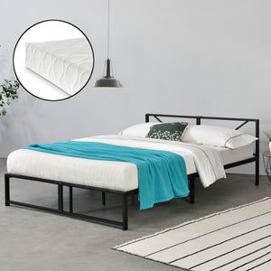 Metallbett Meran mit Matratze Stahl Schwarz [en.casa]