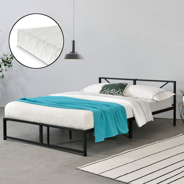 Metallbett Meran mit Matratze Stahl Schwarz [en.casa]