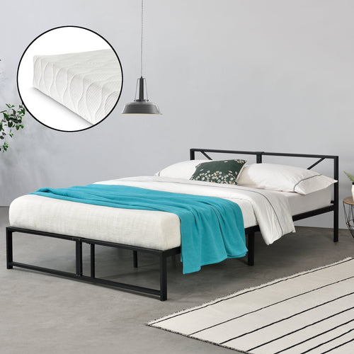 Metallbett Meran mit Matratze Stahl Schwarz [en.casa]