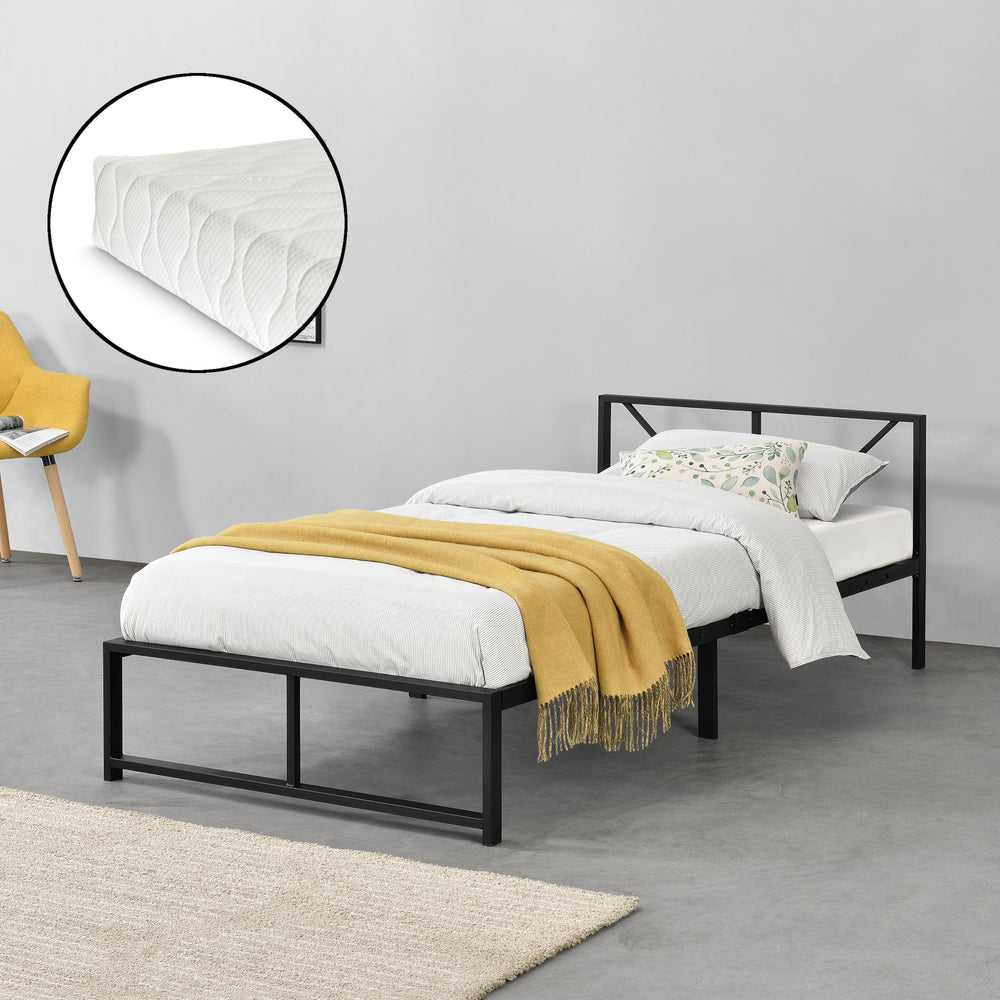 Metallbett Meran mit Matratze Stahl Schwarz [en.casa] - premiumXL