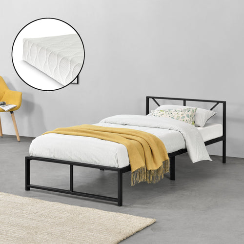 Metallbett Meran mit Matratze Stahl Schwarz [en.casa]