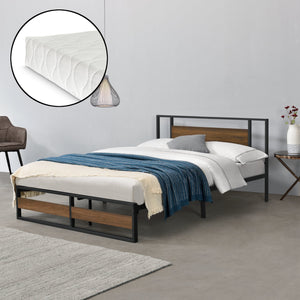 Metallbett Villach mit Matratze in versch. Größen Schwarz Walnuss-Optik [en.casa]