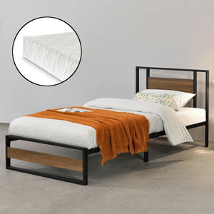 Metallbett Villach mit Matratze in versch. Größen Schwarz Walnuss-Optik [en.casa]