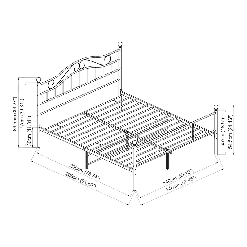 Maßskizze Metallbett Florenz mit Matratze [en.casa]