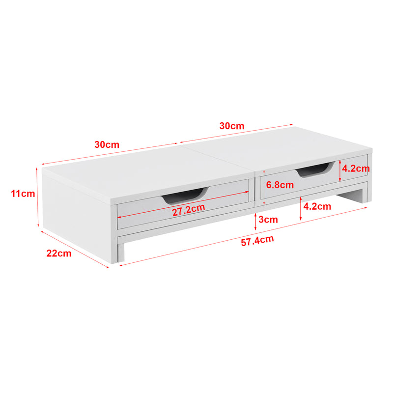 Maßskizze Monitorständer Marttila mit 2 Schubladen 60x22x11cm in versch. Farben [en.casa]