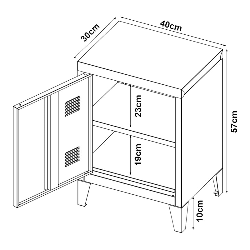 Maßskizze Nachtschrank Inari Türgriff rechts Stahl [en.casa]