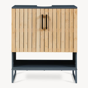 Waschbeckenunterschrank 'Svanes' 70 x 60 x 30 cm Bambusfront Metallgestell Dunkelgrau/Natur